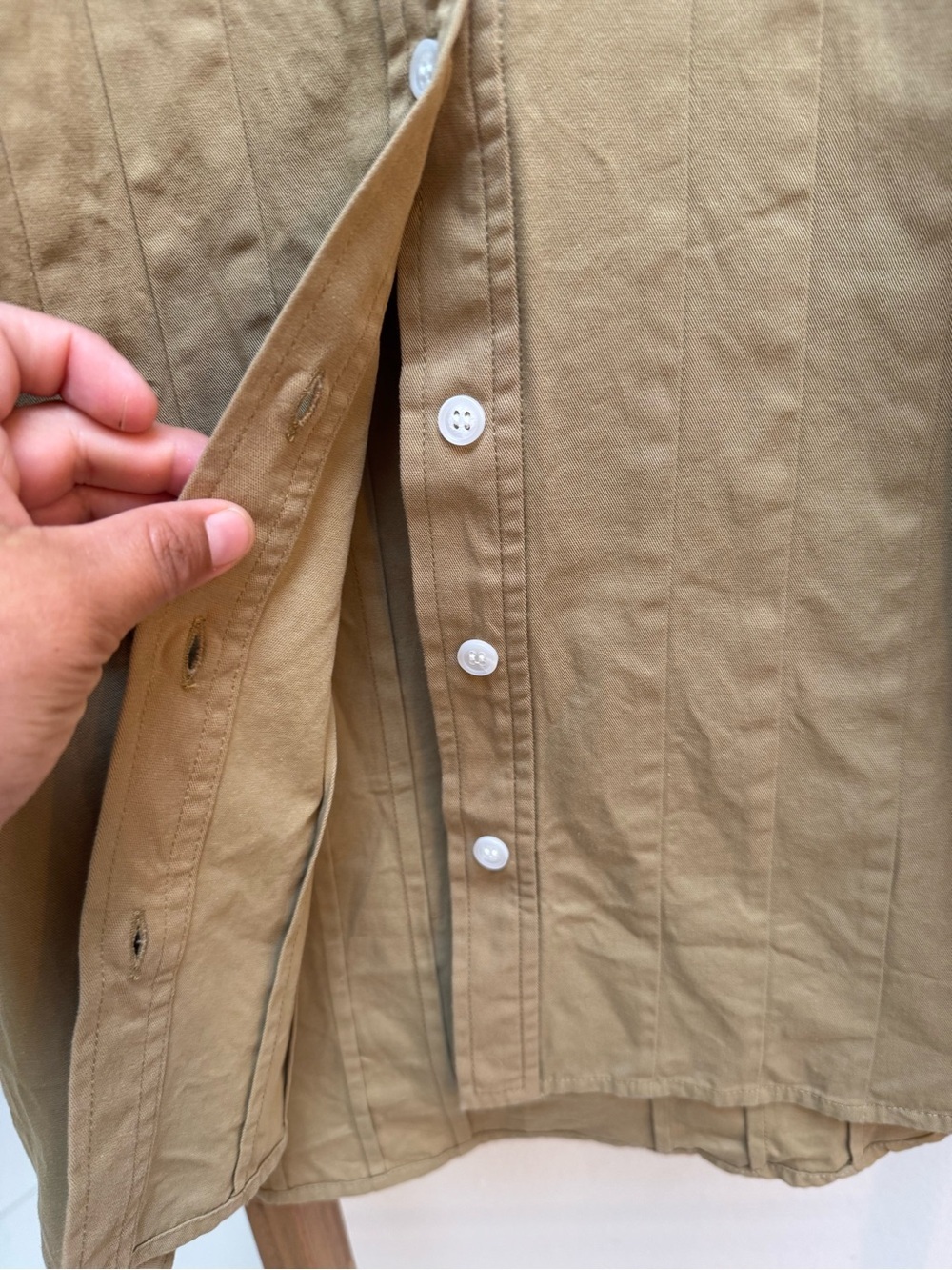 WAYF Libby Tailored Button-Front Shirt Dress in Camel Cotton - Picture 8 of 11